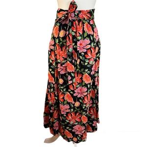 & OTHER STORIES Black Floral Side Slits Tie Waist Midi Skirt SZ 2 (25” waist)